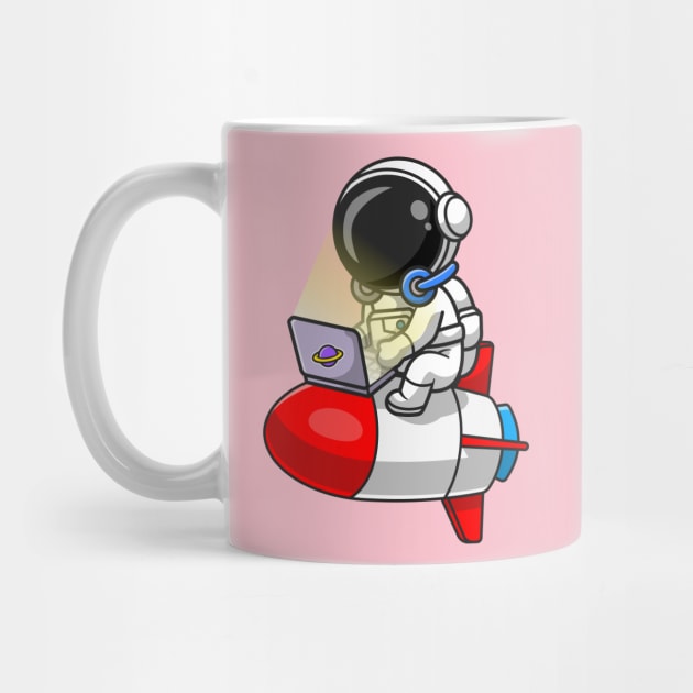 Cute Astronaut Working With Laptop On Rocket Cartoon by Catalyst Labs